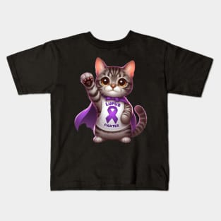 Feline Warrior: Cute Cat Lupus Fighter Kids T-Shirt